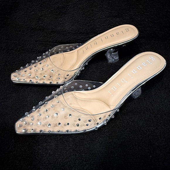 Gianni Bini Clear Rhinestone Embellished Mules - Picture 5 of 9